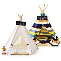 티에프펫 강아지집 고양이집 인디언 텐트 애견 쿠션 방석 하우스, 선택2 스트라이프 M사이즈 (오각 쿠션 방석 미포함)+미니칠판