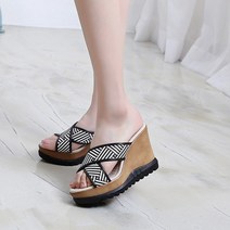 업앤슈 체크 여름 여자 통굽 하이힐 키높이 슬리퍼(10cm)