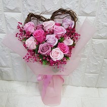 영하우스 축하꽃다발 장미하트 안개꽃 부모님생일꽃다발 결혼기념일꽃 선물 졸업식꽃다발 로즈데이꽃 화이트데이꽃 생신꽃 프로포즈꽃 여자친구 생일꽃배달, 핑크