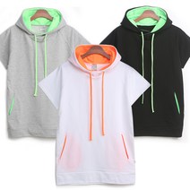 루찌 봄 여름 후드티 MZ-형광 배색 후드티 반팔후드