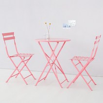 [마켓비] VALLEN 접이식 빈티지테이블 의자 2인세트, 핑크