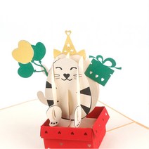 입체카드 3D 사랑스럽고 귀여운 해피 캣 팝업 핸드메이드 생일 축하 기념