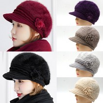 차밍몰 챙니트 앙고라모자[S1101-꽃장식]모자 베레모 겨울모자 중년모자