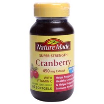네이처메이드 슈퍼 스트렝스 크랜베리 450mg 비타민 C 포함 글루텐 프리 소프트젤, 60개입, 1개