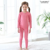 뉴욕꼬맹이 발열 기모내의 실내복세트(에어로웜) 코랄핑크