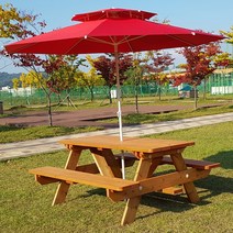 대성하우징(주) 방부목 야외테이블 4인용 야외용 반조립 파라솔별매, 살구색