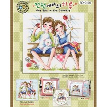 조이십자수 소다 십자수도안 큰도안 쿠션도안 시계도안, 전원에서의하루 [소다-3176]-도안, 1개