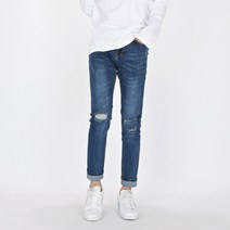 [데님공방] 남자 롤업 청바지 스판 찢청 데미지 디스진 슬림일자핏 워싱 데님팬츠 S-3XL