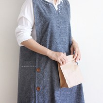 홈앨리스 베이지자수 빅사이즈 앞치마 루즈핏 88이상 큰사이즈앞치마 원피스앞치마 어린이집선생님앞치마 교사앞치마 옆버튼 앞치마, 블랙해지