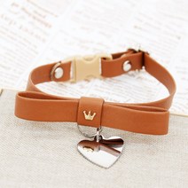 미소펫 반려동물 각인 인식표 레더리본 이름표/목걸이, 브라운 M, 1개