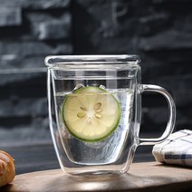 인블룸 이중 유리머그컵 375ml (뚜껑포함)
