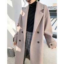 신사동 가로수길 그레이 무릎기장 모직코트 여성 울코트 긴소매 더블버튼
