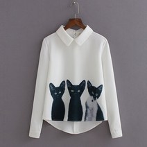 장바9니 실키 러블리캣 블라우스 셔츠