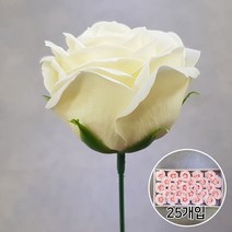 블랙앤화이트 비누꽃 왕장미 25개입 꽃다발 꽃바구니 다이 DIY 재료, 크림+일반꽃대