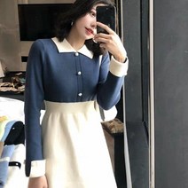 딸기언니 A라인 투톤 칼라넥 여성 원피스 2 COLOR