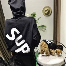 아이엔지뷰티 소형견 중형견 견주 강아지 후드티셔츠 커플룩, 블랙