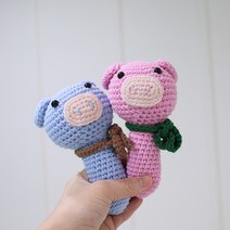 피그피그 딸랑이 만들기 DIY키트 뜨개질 DIY 패키지, 블루, 1개