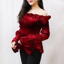 마이데이트 스모크 벨벳 오프숄더 나팔소매 블라우스