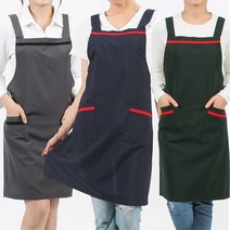 웰컴가운 VAE09 파이핑 H형 앞치마 식당 음식점 서빙 주방 판촉 단체 한식, VAE09_올리브그린(빨강줄)