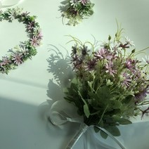 Fondant Flower 데이지 꽃 화관 부케 부토니에, 부케(연보라)