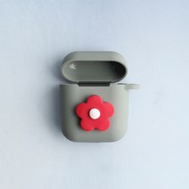 스마트커버 데이지꽃 퍼플 플라워 에어팟키링 에어팟케이스 자동차키홀더, 그레이케이스_레드꽃