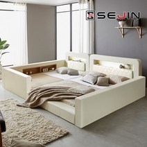 세진침대 브리토 LED 수납 범퍼형 패밀리침대+솔리드독립 매, 브리토 LED 수납 범퍼형 패밀리침대+솔리드독립(아이보리)