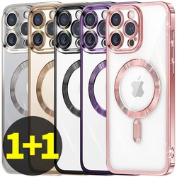 리빙그레이 1+1 아이폰16 프로 플러스 프로맥스 맥세이프 카메라 보호 풀커버 메탈릭 컬러 투명 케이스