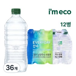 아임에코 에브리데이 산수 무라벨 생수 1L x 12병, 36개, 1L