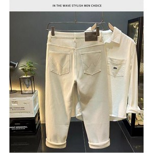 비펑 남자 기모 크림 데님 팬츠