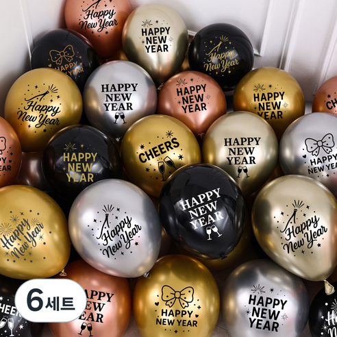 피앤비유니티 신년 레터링 인쇄풍선 30종 세트, 02 블랙 골드 실버 샴페인골드 로즈골드 믹스, 6세트