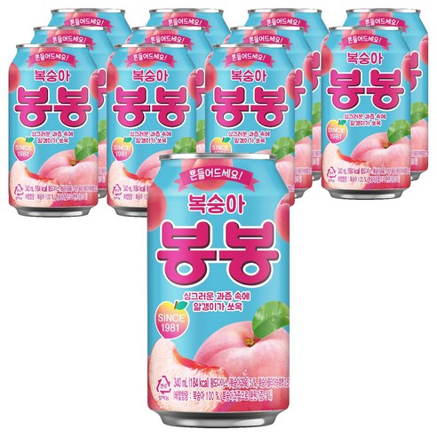 해태htb 복숭아 봉봉 음료, 340ml, 12개