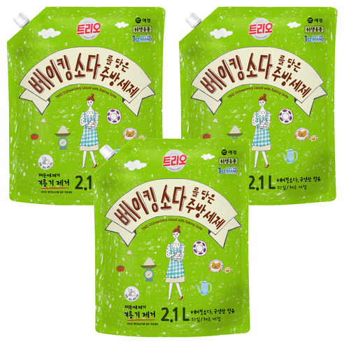 트리오 베이킹소다를 담은 주방세제, 2.1L, 3개