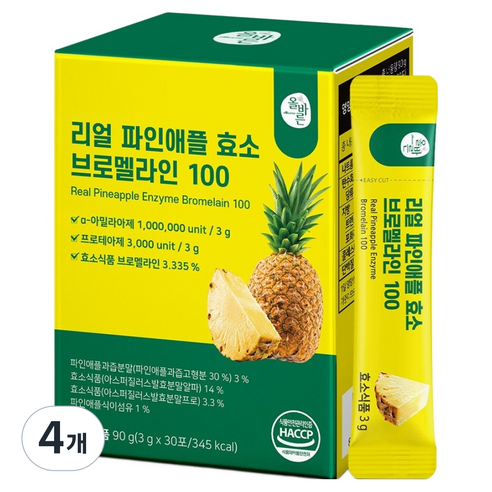 올바른건강식품 리얼 파인애플 효소 브로멜라인 100, 4개, 30회분