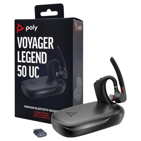 POLY 플랜트로닉스 보이저 레전드 50UC 무선 모노 블루투스 이어폰 + 도킹케이스 + 동글 세트, Poly Voyager Legend 50 UC, 블랙, 30시간, Poly Voyager Legend 50 UC, 블랙