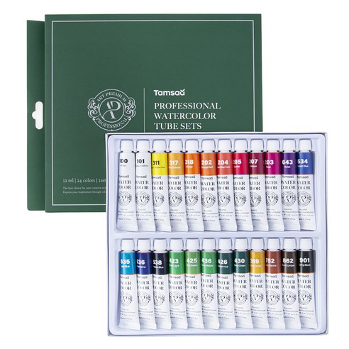탐사 전문가용 수채화 물감 튜브 12ml x 24종 세트, 24색