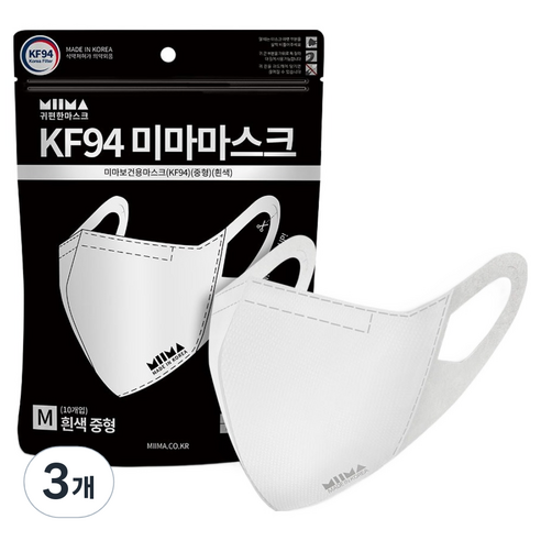 미마 보건용 마스크 성인용 KF94, 10개입, 3개, 흰색