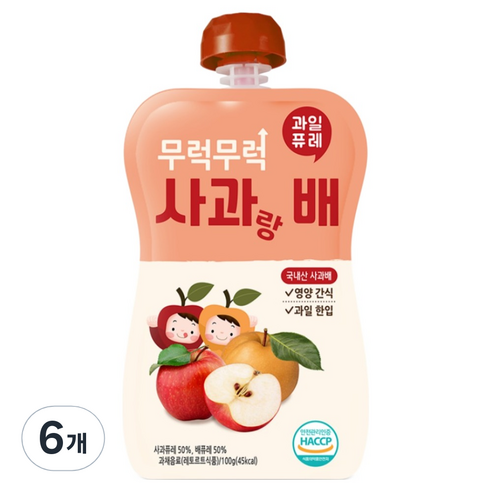 이유케어스 무럭무럭 과일퓨레, 사과배, 6개, 100g