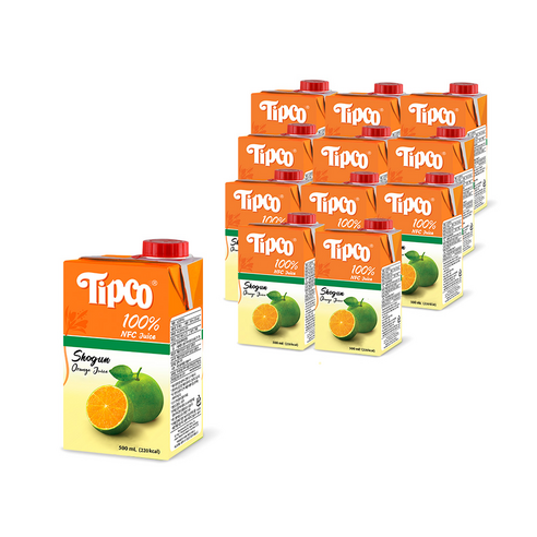 팁코 100% 착즙 오렌지 주스, 500ml, 12개