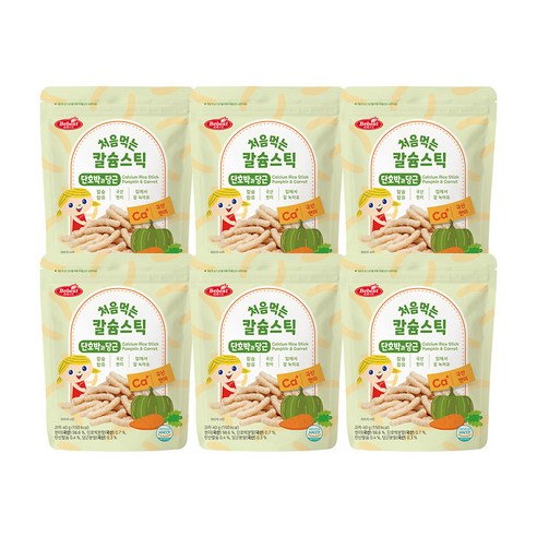 베베스트 칼슘 스틱 유아 쌀과자, 단호박 + 당근 혼합맛, 40g, 6개