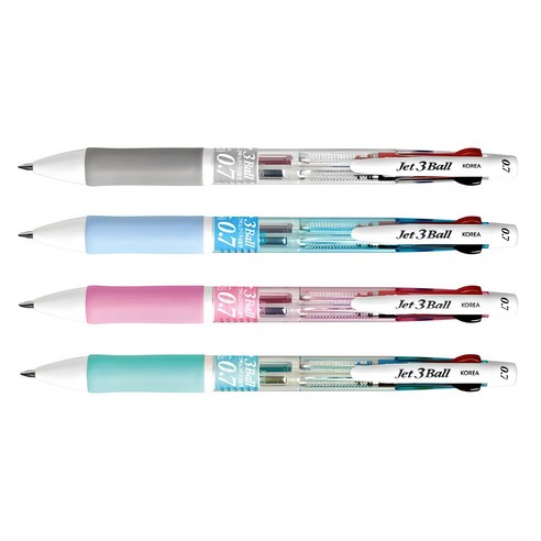 제트3볼 다색펜 0.7mm, 하양 + 하늘 + 분홍 + 민트, 1세트