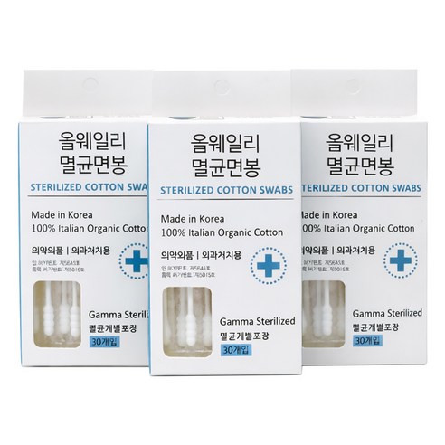 올웨일리 유기농 감마레이 멸균 면봉 TSP2899, 3개, 30개입