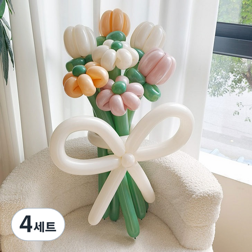 이프 요술풍선 꽃묶음 세트, 07 살구 튤립데이지, 4세트
