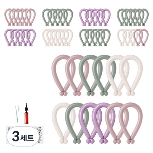 피앤비유니티 요술풍선 50p + 펌프 + 레터링스티커 +스티커집게 세트, 그레이티 파스텔 혼합4색, 3세트