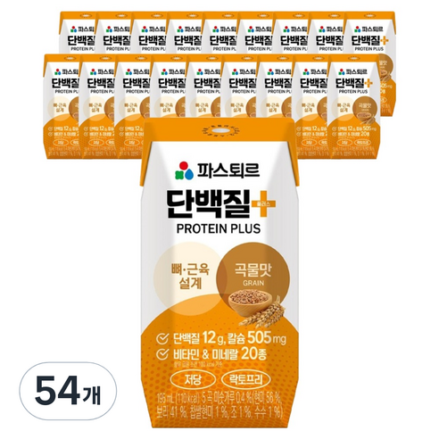 파스퇴르 단백질플러스 곡물맛, 195ml, 54개
