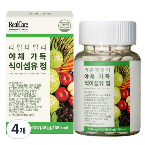 리얼케어 리얼 데일리 야채 가득 식이섬유 정 45g, 4개, 90정