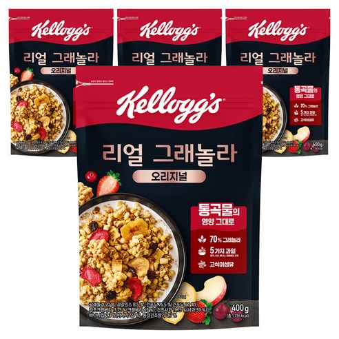 켈로그 리얼 그래놀라 오리지널 시리얼, 400g, 4개
