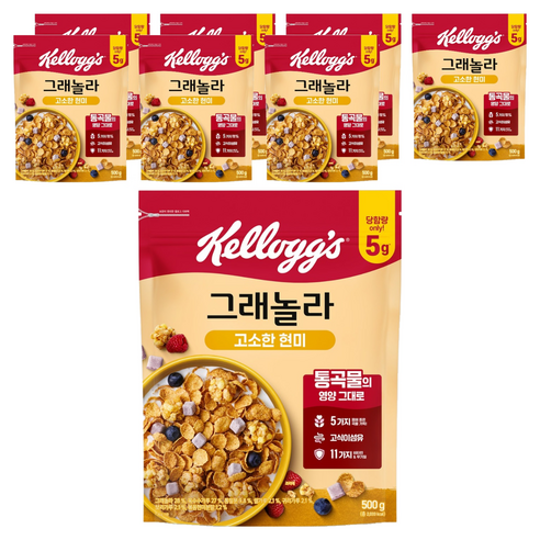 켈로그 고소한 현미 그래놀라 사르르 큐브 시리얼, 500g, 8개