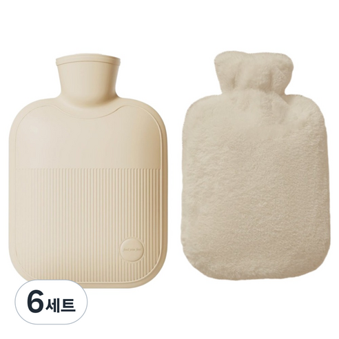 해피앤굿 따듯함 보온물주머니 M 1000ml + 토끼 커버 세트 베이지 베이직, 6세트