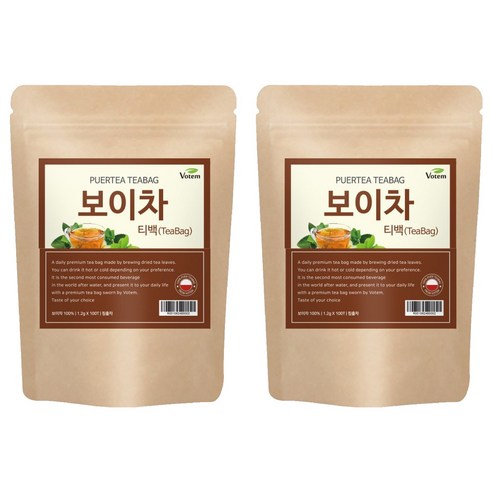 VOTEM 보이차 삼각 티백차, 1.2g, 100개입, 2개