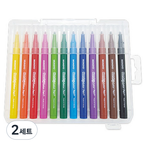 문교 안마르지 사인펜 12종+ 플라스틱 이젤 케이스 세트, 혼합색상, 2세트